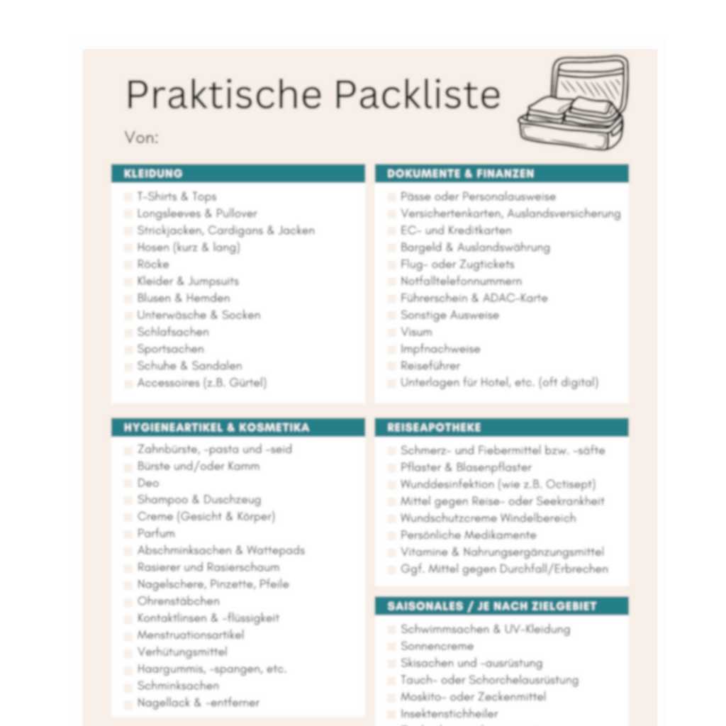 Praktische Packliste für deinen Familienurlaub als PDF