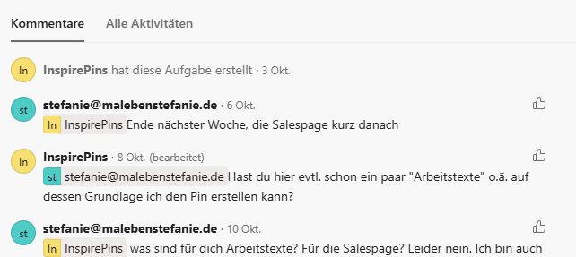 Perfekt, um auch als Team Projekte zu managen: Die Kommentarfunktion, mit der man flott Absprachen treffen kann.